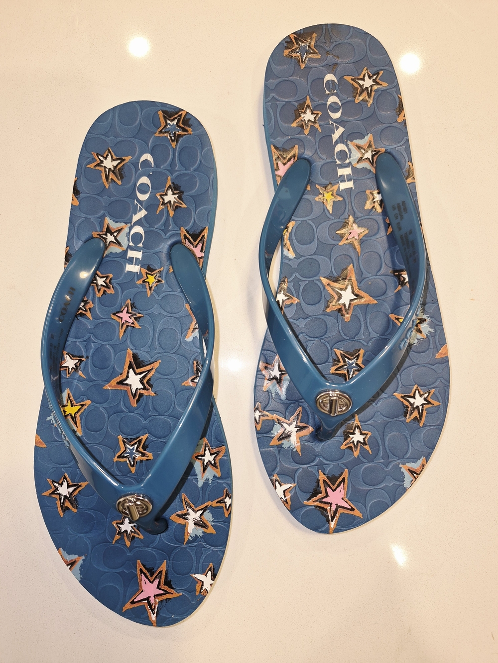 Coach Kids' Blue Star-Print Flip Flops